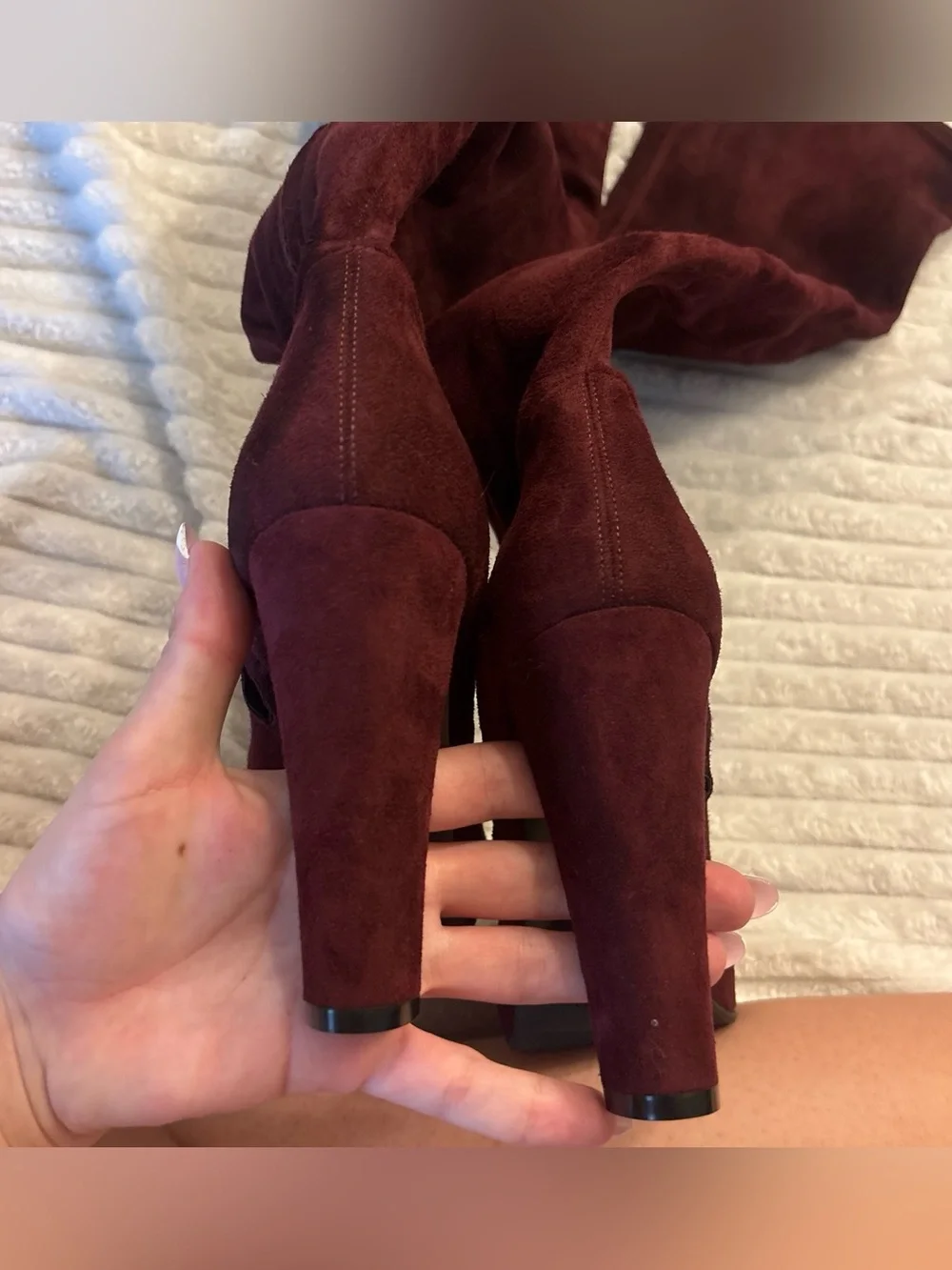 Sergio Rossi Burgundy Suede Over-the-Knee Heel Boots